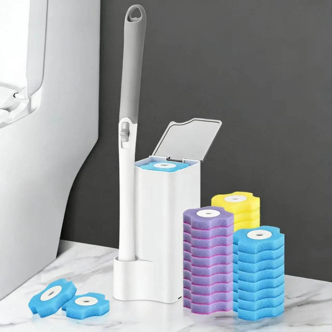 Disposable Head Toilet Brush Set With Long Handle