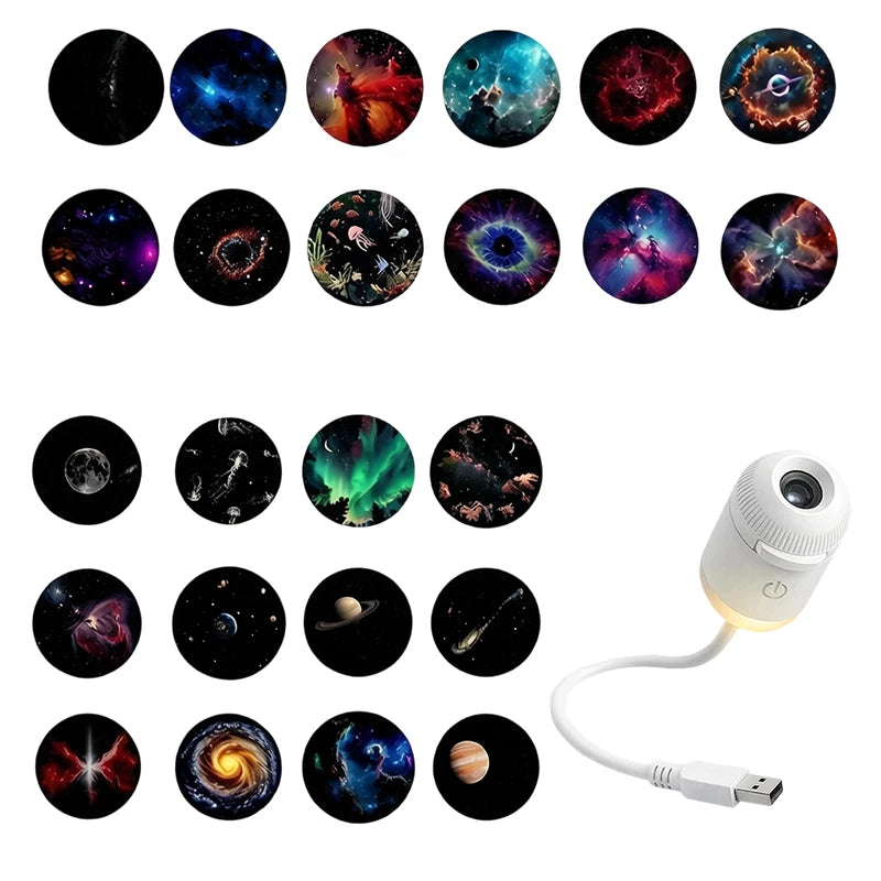 24 Slides Emitting Color Mini Galaxy Star Projector Night Light for Room & Car