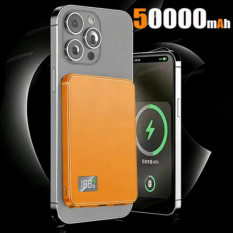 Orange 50000mAh Color Magnetic Wireless Power Bank PD Fast Charging With Display