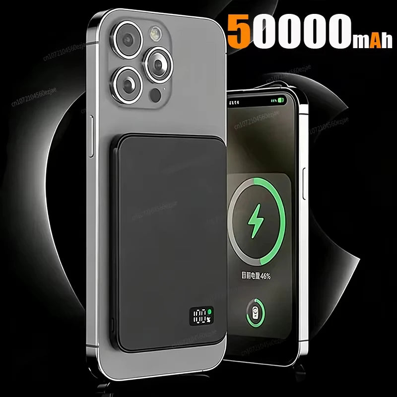 Black 50000mAh Color Magnetic Wireless Power Bank PD Fast Charging With Display