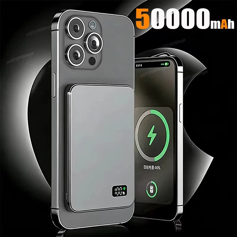 Gray 50000mAh Color Magnetic Wireless Power Bank PD Fast Charging With Display
