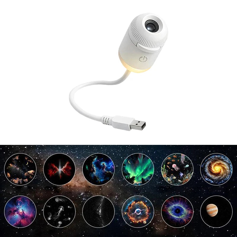 12 Slides Emitting Color Mini Galaxy Star Projector Night Light for Room & Car