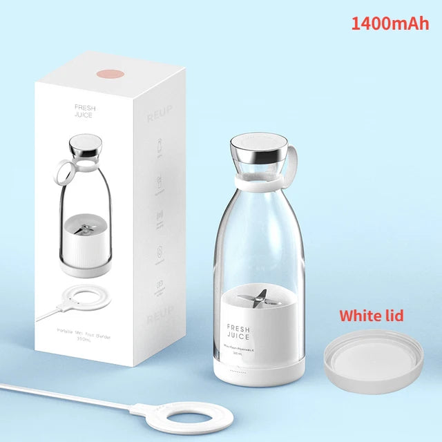 white with lid Color Portable Electric Juicer Cup – USB Rechargeable Blender