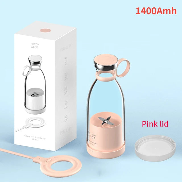 pink with lid Color Portable Electric Juicer Cup – USB Rechargeable Blender