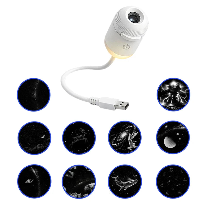 10 Slides Emitting Color Mini Galaxy Star Projector Night Light for Room & Car